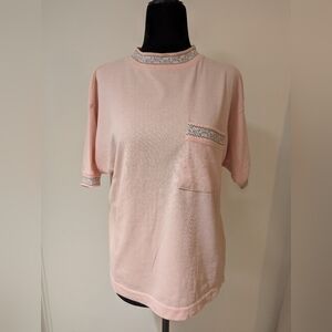Vintage 1990s Brandon Pink Pullover Top Shirt Large Cotton Poly Blend Pocket